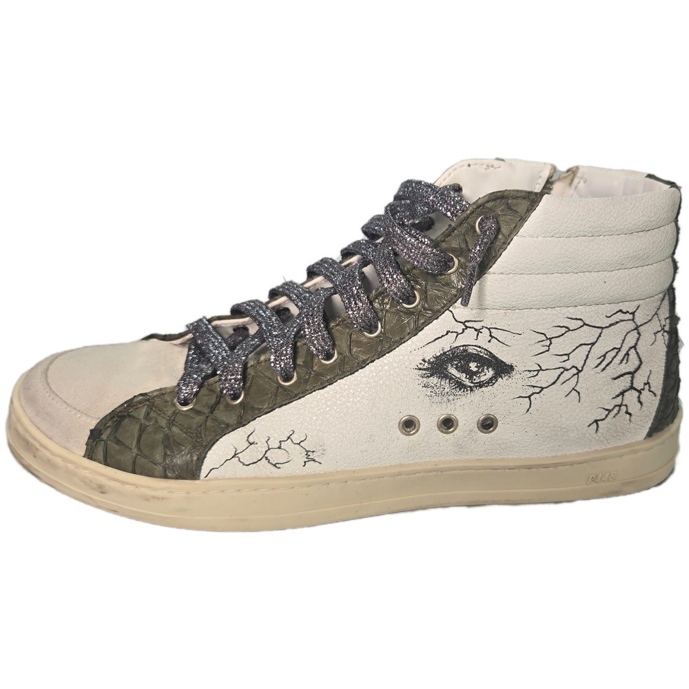 Custom P448 Skate High Top Leather‎ Sneakers White Green Croc Sz 38 US 5.5M/7.5W